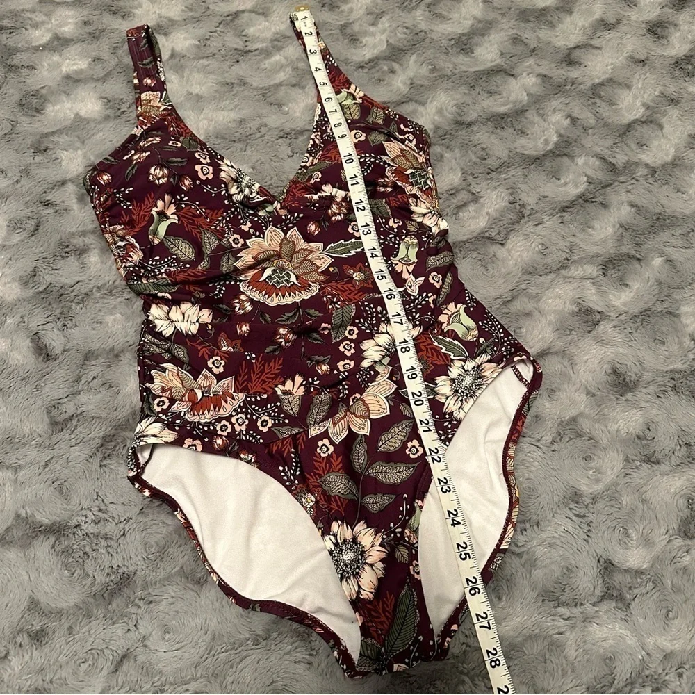 Anne Cole Size 10 20M0033 Wine Floral Print Boho Flattering One Piece Swimsuit - Picture 9 of 11